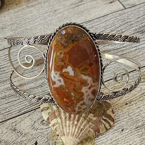 Sunset Blaze Orange Agate Wide Silver Cuff, Vibrant Sterling Silver Bracelet